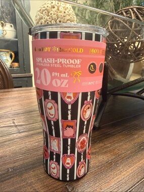 Splash-Proof Stainless Steel Tumbler - Pink Black Halloween Frame Design